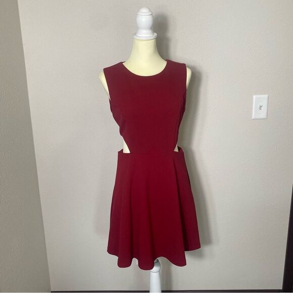 Lulu's Toast to You Wine Red Cutout Skater Dress Women's Size Large - Picture 13 of 16